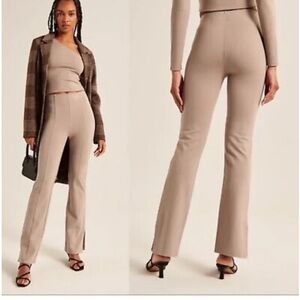 NWT Abercrombie & Fitch Tan High Rise Ponte Split Hem Pant, Size Large (Long)